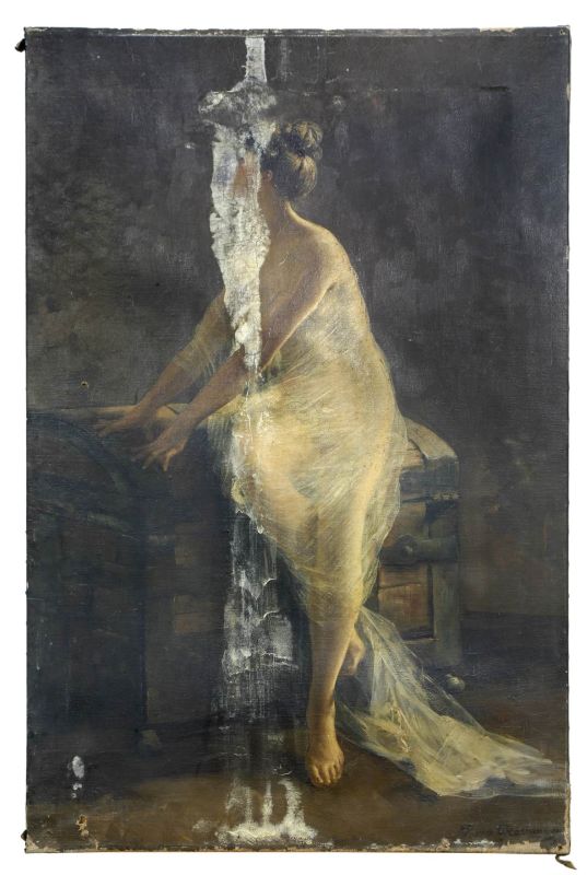 Woman Sitting on a Trunk