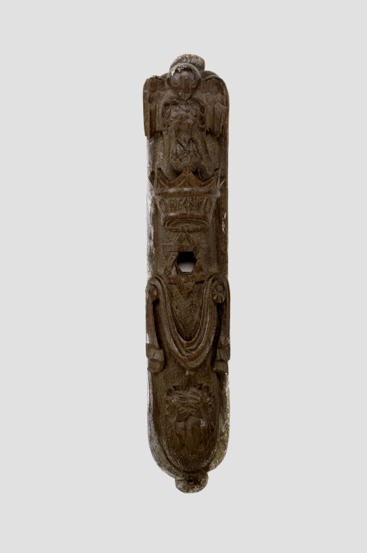 Mezuzah case carved in high relief with crowend Star of David and eagle