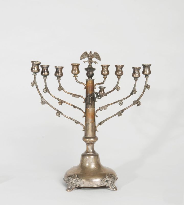Free-standing Hanukkah lamp surmounted by an eagle