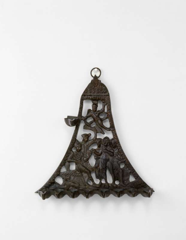 Hanukkah lamp with depiction of the mythological scene the 