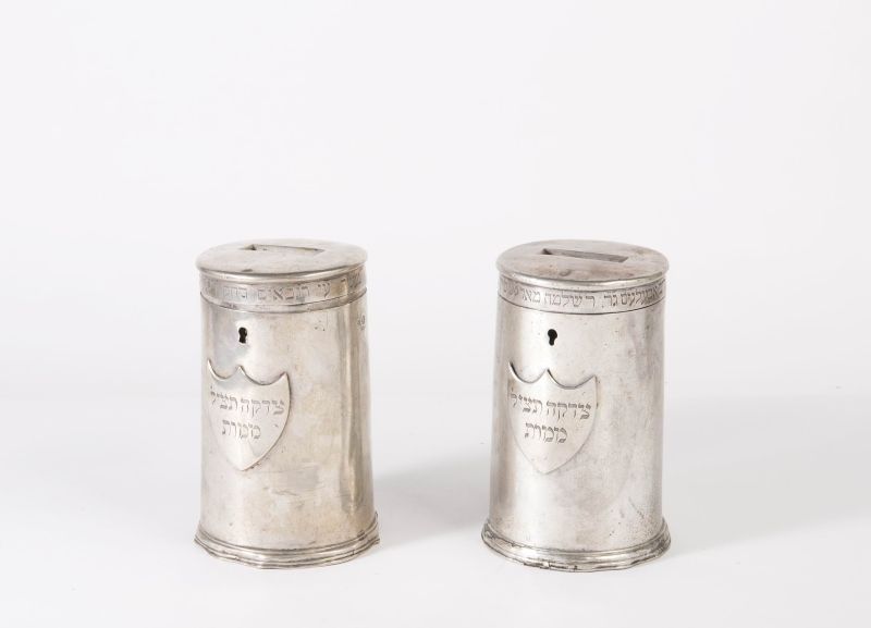 Two Burial Society charity boxes with inscriptions