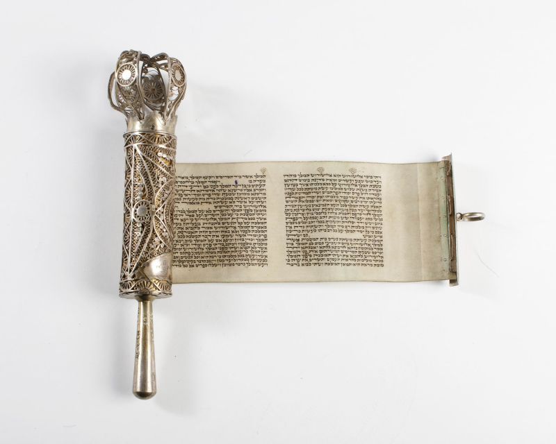 Esther scroll and case with dedicatory inscription to a bridegroom