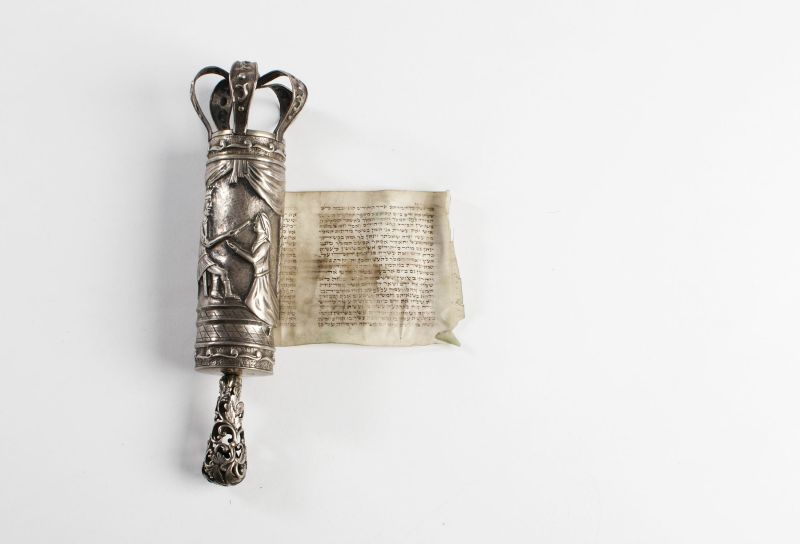 Esther scroll and case depicting Queen Esther and King Ahasuerus