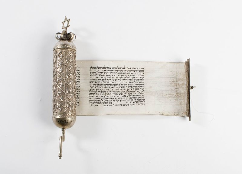 Esther scroll and case with crown surmounted by Star of David