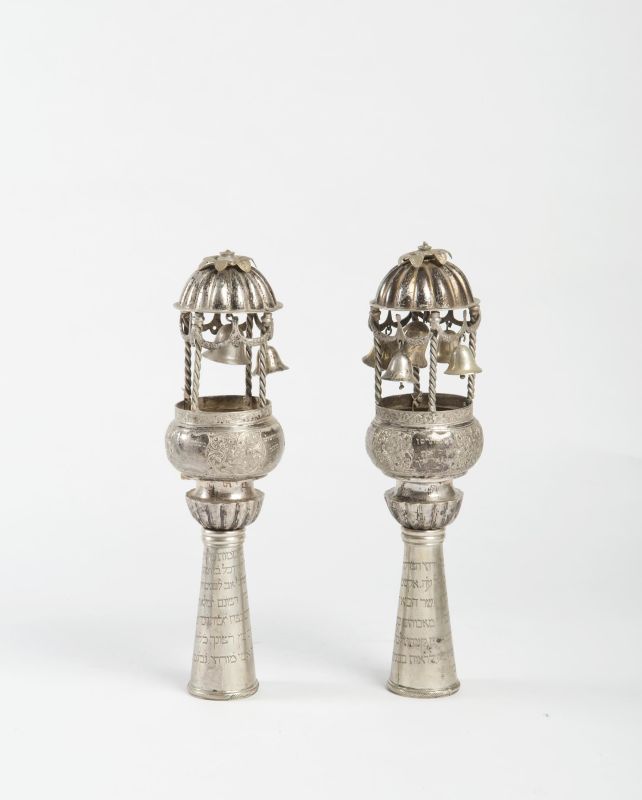 Torah finials with dedicatory inscriptions
