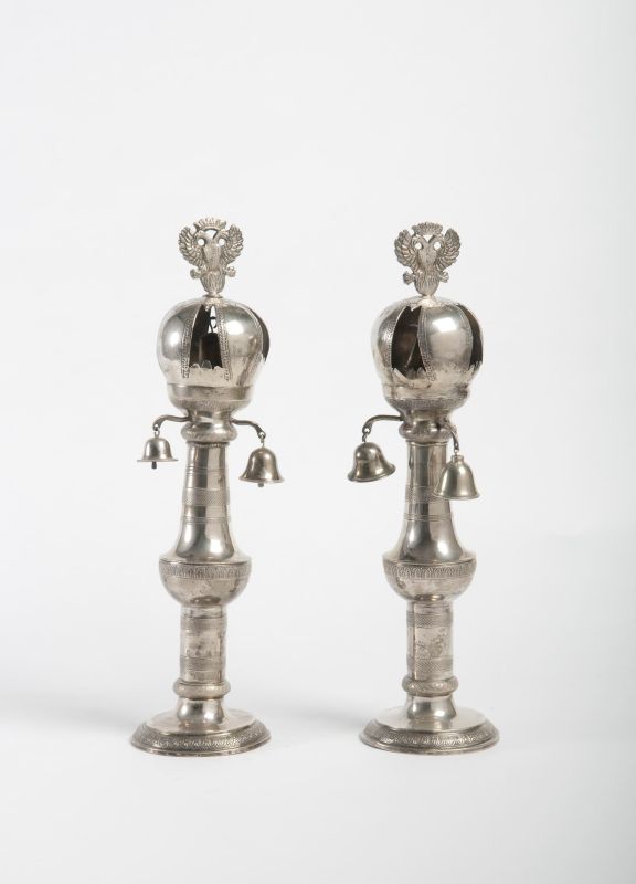 Torah finials with double-headed eagles