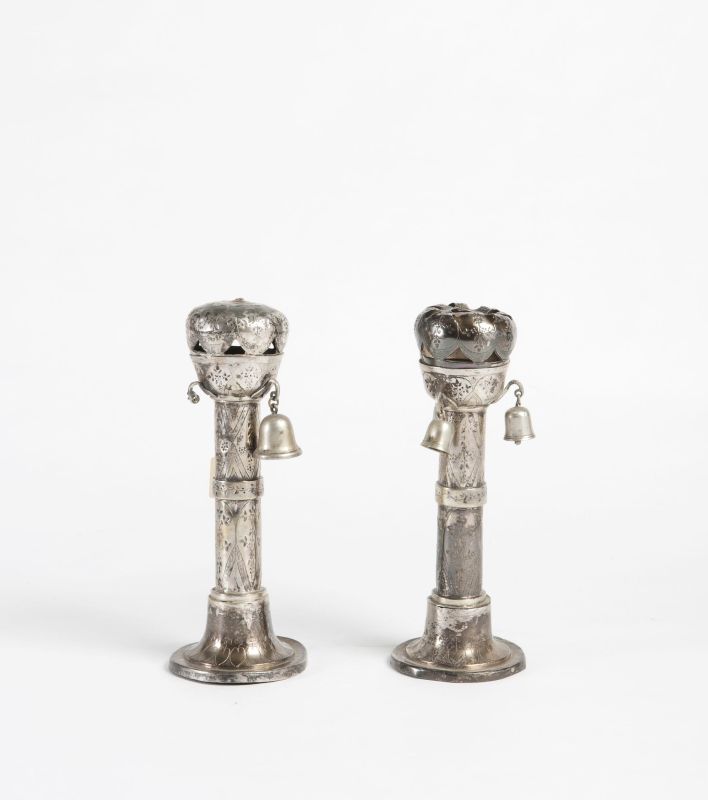 Torah finials decorated with vegetal and geometric motifs