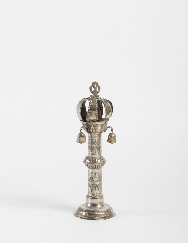 Torah finial decorated with crown and double-headed eagle
