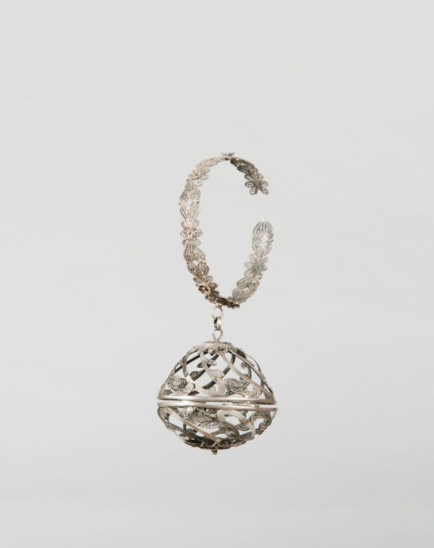 Spherical container suspended from hoop