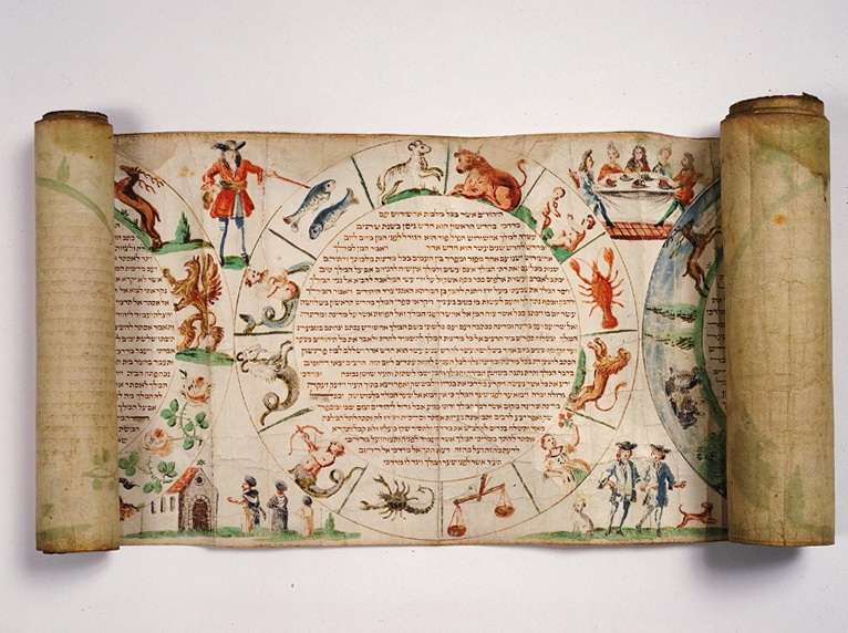 Esther scroll with the wheel of the zodiac