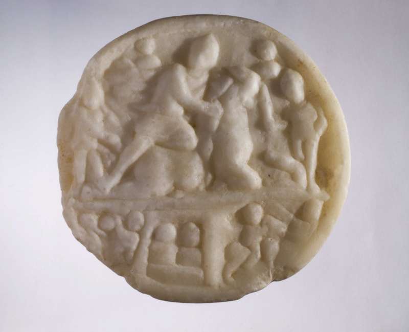 Mithraic medallion depicting Mithras and the primal bull