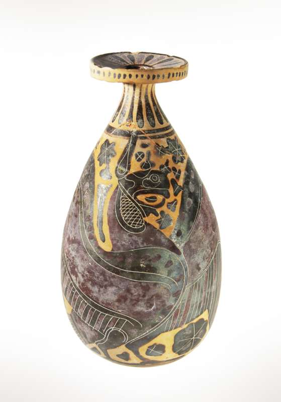 Corinthian <i>alabastron</i> (oil or perfume container) decorated with a griffin