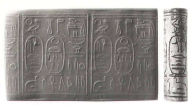 Cylinder seal bearing the throne name and birth name of King Senwosret III enclosed in cartouches