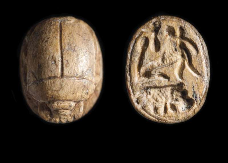 Scarab depicting a seated figure of the Seth animal and a hippopotamus