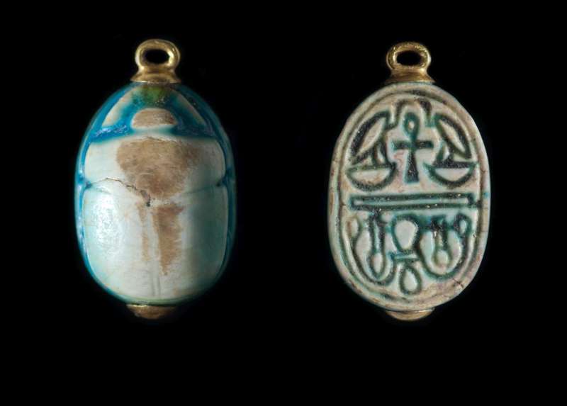 Scarab depicting good-luck protective signs and a floral design