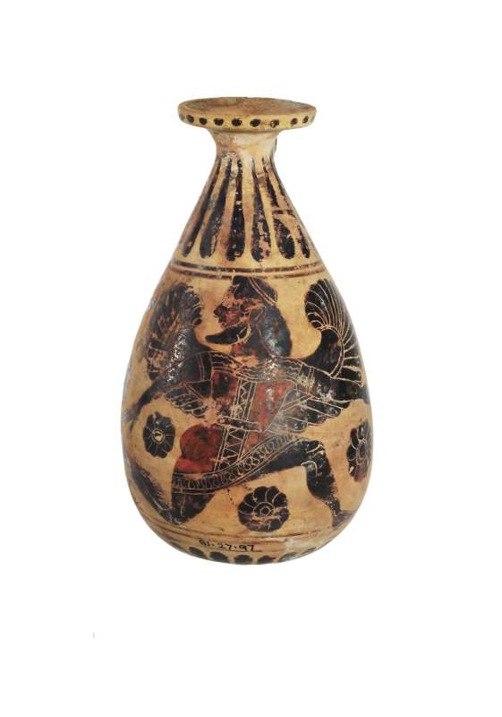 Aryballos (oil bottle) decorated with a winged deity