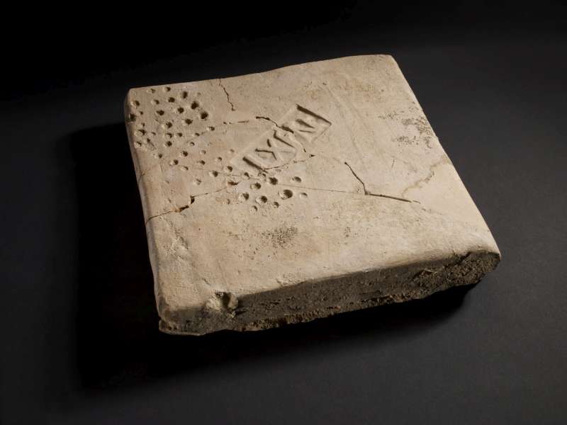 Brick with stamp of the Tenth Legion, “L X FRE,” and the accidental imprint of a Roman soldier’s sandal (<i>caliga</i>)
