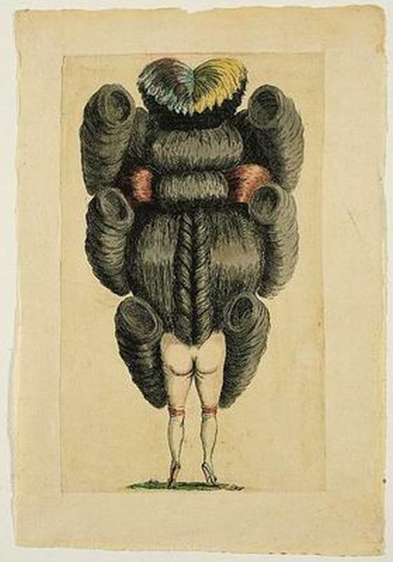 Caricature of an Undressed Woman's Back with Elaborate Hairdo