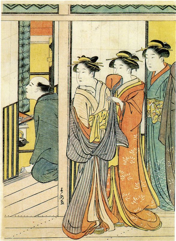 Three women standing in a room; a man is seen seated in the next room | The Israel Museum, Jerusalem