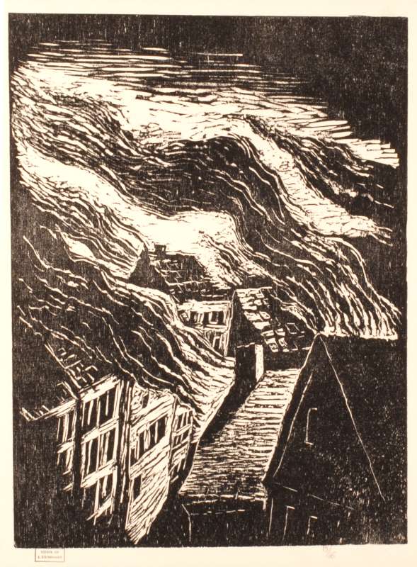 Burned as Fuel for the Fire (Isaiah 9:4), from Elegies of War (portfolio)  Bineth Gallery, Jerusalem, 1968