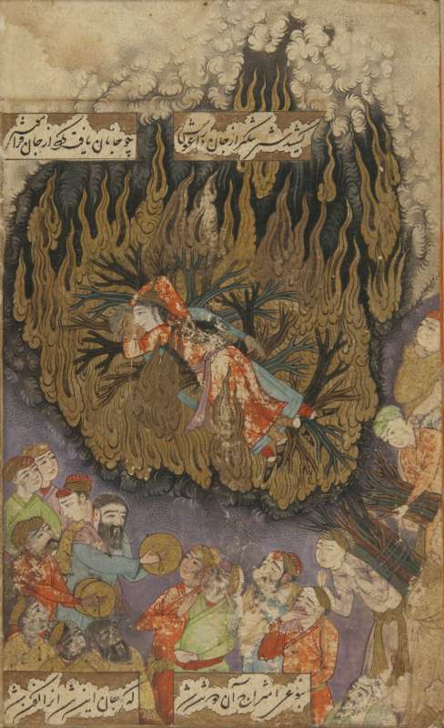 The bride immolates herself on the funeral pyre