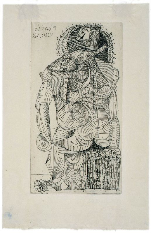 Seated Figure, from "Contrée" by Robert Desnos, Robert J. Godet, Paris, published in 1944