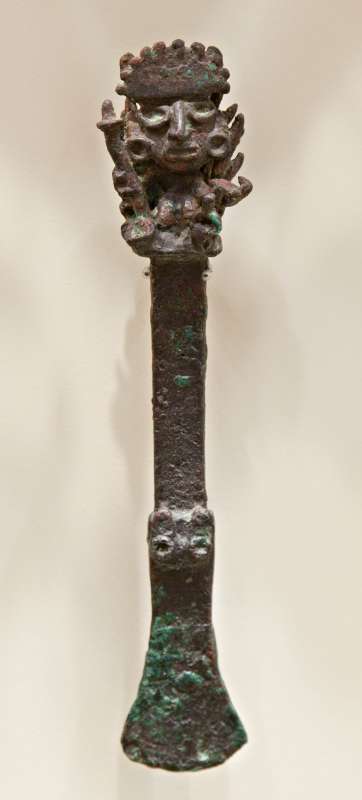 Ceremonial chisel with warrior-shaped finial