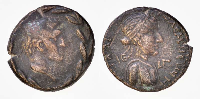 Roman provincial coin of Mark Antony and Cleopatra VII