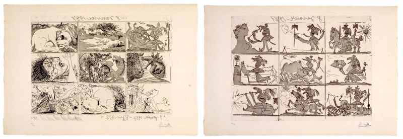 The Dream and Lie of Franco I and II, from "Sueño y Mentira de Franco" by Pablo Picasso, Paris, published in 1937