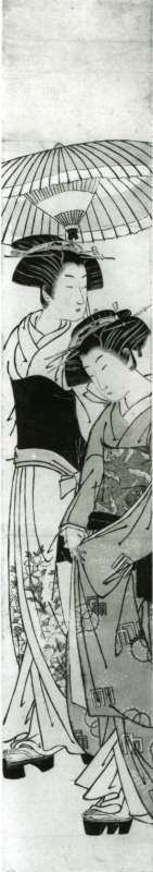 Two ladies walking under an umbrella