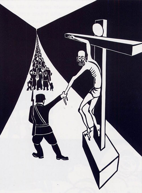 משה הופמן, ישראלי (יליד הונגריה), 1983-1938  בלי כותרת, מן הסדרה "6,000,001", 1967 חיתוך-עץ המוזיאון לאמנות יד ושם