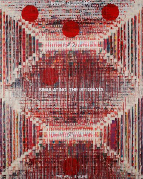 מיכל נאמן, ישראלית, נולדה ב־ 1951 Simulating the Stigmata, 2011 צבעי-שמן ונייר-דבק על בד אוסף האמנית, תל-אביב